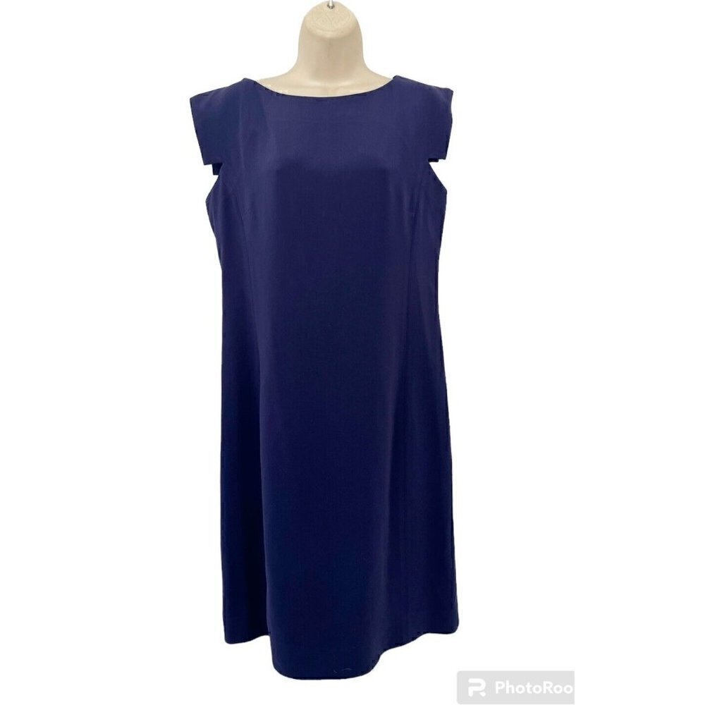 MM LaFleur Women's Sz 8 Shirley Sheath Dress Indigo Blue Sleeveless Jacquard